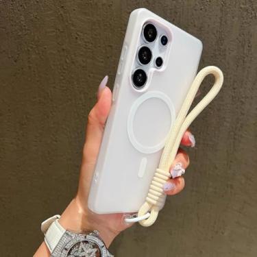 Imagem de Capa de celular fosca Candy Color para Samsung Galaxy S24 Fe S25 Edge S22 S23 Fe Plus S25 Ultra com cordão (para Galaxy S23/Branco)