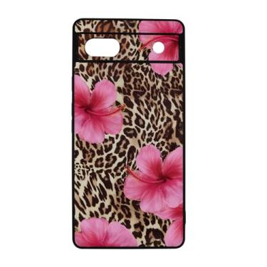 Imagem de qizjio Capa de telefone com estampa de leopardo estética – flor de hibisco rosa estilo anos 2000, capa protetora com padrão de chita fofa para Google Pixel 6A