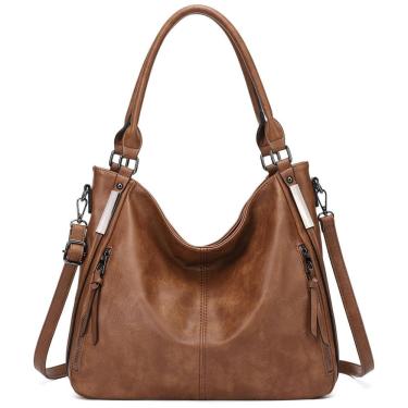 Imagem de Bolsa de Ombro Feminina de Couro Sintético com Alça Superior, KL928, Marrom Claro