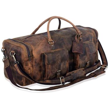 Imagem de Bolsa de Viagem Masculina Clássica de Couro, KOMALC, Marrom