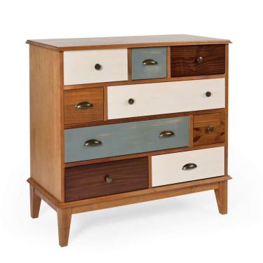 Imagem de Cômoda Colors Madeira Maciça 9 GV Castanho Verniz e Colorido Envelhecido