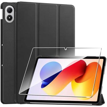 Imagem de Fhyeugfy Capa para Redmi Pad 2 Pro, 12,1 polegadas, capa protetora com [1 unidade] protetor de tela de vidro temperado, [couro PU] [proteção ultrafina] [função de suporte] [antiarranhões] - preta
