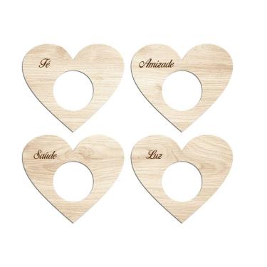 Imagem de Porta Guardanapo Coração Desejos Kit 4 Peças 7,5cmx6,5cm - Cria Arte Laser Madeira Clara