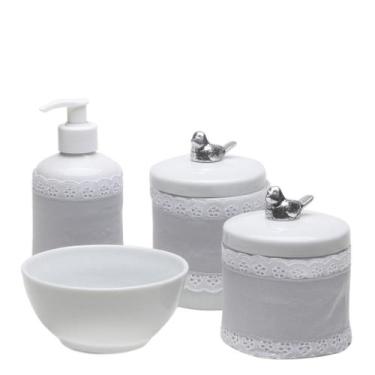 Imagem de Potes, Molhadeira e Porta Álcool Gel Capa Passarinho Prata - Potinho d