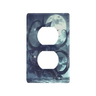 Imagem de Blueangle Placa de parede de tomada dupla para navio pirata, tamanho padrão, placas de cobertura de tomada elétrica de 1 gangue para decoração de quarto de escritório em casa, 4,53 x 2,76 polegadas