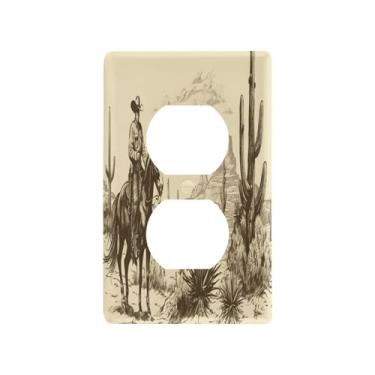Imagem de Blueangle Placa de parede West Cow Boy Duplex Outlets, tamanho padrão, placas de cobertura de tomada elétrica de 1 gangue para decoração de quarto de escritório em casa, 4,53 x 2,76 polegadas (712)