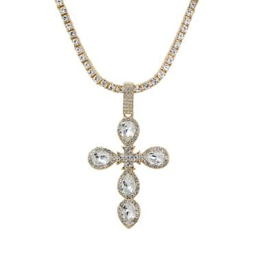 Imagem de Colar feminino totalmente gelado – Corrente de tênis hip hop ajustável de 45,7 cm com diamantes simulados, joia moderna para presente, One Size, Metal, Zircônia cúbica