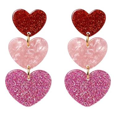 Imagem de Presentes de Dia dos Namorados para ela - Brincos de coração para mulheres | Joias vermelhas e rosa pendentes para acessórios de dia dos namorados, roupas para mães e meninas - Artigos de