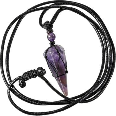 Imagem de Colar de cristal prisma hexagonal tecido à mão, One Size, Pedra, Ametista