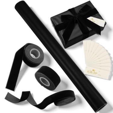 Imagem de Ctosree Conjunto de papel de embrulho de Natal com papel kraft de 10 m, fita de veludo de 13,7 m, 12 etiquetas de presente, kit de embrulho de presente kraft para aniversário, chá de bebê, casamento