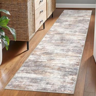 Imagem de KOZYFLY Tapete moderno abstrato lavável corredor 5 x 18 cm, tapete antiderrapante macio para cozinha, tapete listrado multicolorido cinza para entrada, banheiro, lavanderia, hall de entrada