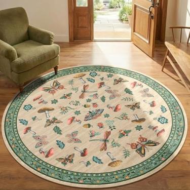 Imagem de Tapete redondo de insetos de cogumelo de 1,5 m, lavável, antiderrapante, macio, ultrafino, pequeno, boêmio, para entrada, cozinha, quarto, berçário, sala de jantar, cáqui, verde