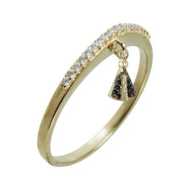 Imagem de Anel Prata c/ Ouro 18K Meia Aliança c/ Zircônias Nsa. Apar. - Convex, 