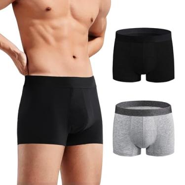 Imagem de BATTEWA Cueca boxer masculina de algodão lavável à prova de vazamento Breif, proteção contra vazamento na bexiga 50 ml., Preto, cinza, G