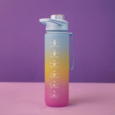 Imagem de Garrafa Motivacional Térmica 1l Com Alça E Canudo Para Hidratação Estilosa