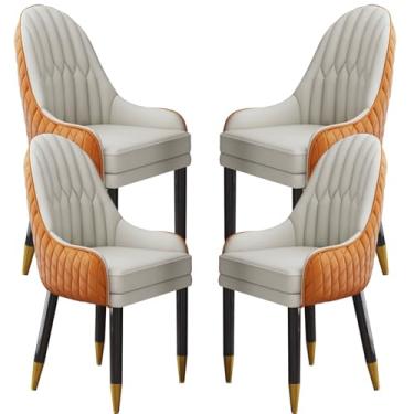 Imagem de Cadeira de jantar moderna de couro sintético de meados do século com pernas de metal - Cadeira de mesa lateral estofada para cozinha, sala de estar - Cadeira de destaque estilo retrô confortável para