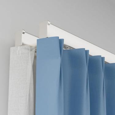 Imagem de Sistema de varão de cortina de trilho duplo, trilho de cortina deslizante ajustável de 1 m a 6 m para janelas e portas, suporte de mastro de cortina blackout, branco, 430 cm