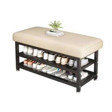 Imagem de Banco de armazenamento de sapatos de 2 níveis com assento acolchoado, organizador de entrada para quarto, armário e corredor, sapateira elegante com prateleira, banheiro e móveis de entrada (cor 3, 60