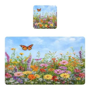 Imagem de Burbuja Jogo americano de flores silvestres na primavera, conjunto de 4 para mesa de jantar, tapetes de mesa de cozinha antiderrapantes resistentes ao calor, fáceis de limpar, 30 x 45 cm