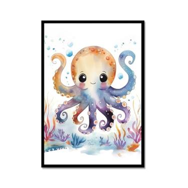 Imagem de Impressão de berçário de animais oceânicos desenho animado tartaruga marinha baleia pôster aquarela animais marinhos pintura em tela decoração de parede quarto infantil (SKU5,12x16 polegadas=(30x40 cm