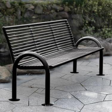 Imagem de Banco externo de metal com encosto e apoios de braços, banco de jardim, bancos de parque à prova de intempéries para quintal, varanda, gramado, varanda e quintal (preto, 120 cm/47 pol)