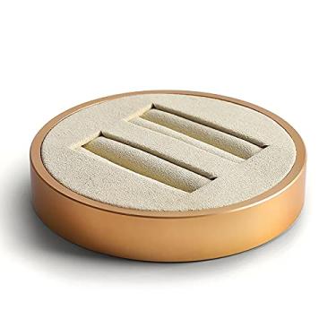 Imagem de Suporte de joias para exibição de bandeja de anel, exibição de anel bege suporte organizador de joias, suporte de anel de joias preto para vitrine, diâmetro de exibição de joias de 10 cm (cor: bege