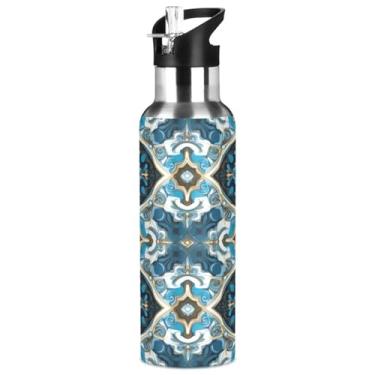 Imagem de Burbuja Garrafa de água de aço inoxidável Blue Tile, garrafas de água isoladas a vácuo com tampa de canudo para esportes, academia, escola - à prova de vazamento e suor, sem BPA, 946 ml
