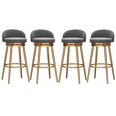 Imagem de Conjunto de 4 banquetas giratórias de veludo 360°, cadeira de bar moderna com altura para balcão com encosto e apoio para os pés, para pub de cozinha, cozinha, café, cadeiras de jantar, 75 cm, cinza-B