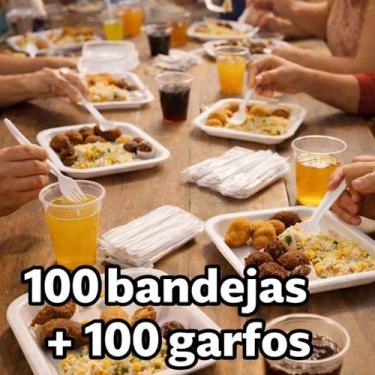 Imagem de Kit Descartavel 100 Bandeja B2 + 100 Garfo Refeição - Crgfestas