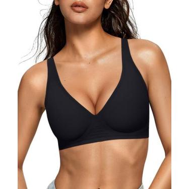 Imagem de Sutiã feminino OEAK Deep V sem fio, confortável, preto L