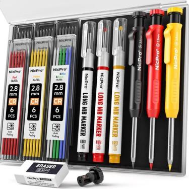 Imagem de Lápis de carpinteiro Nicpro CP1000, kit com 3 unidades e apontador