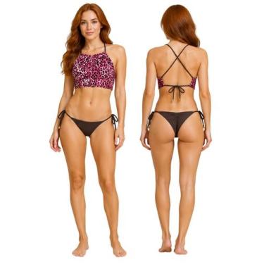 Imagem de Biquíni Feminino Cropped Com Bojo Calcinha Empina Bumbum e Amarra Late