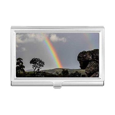 Imagem de Porta-cartões de visita com paisagem florestal arco-íris ciência natureza