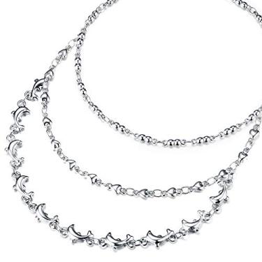 Imagem de hoduar Conjunto de tornozeleiras 20,8 cm + 5 cm ajustável, pulseira de tornozelo de aço inoxidável para mulheres, joias de golfinho, presente, adjustable, Metal