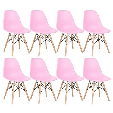 Imagem de Loft7, Kit 8 cadeiras Charles Eames Eiffel DSW com pés de madeira clara Rosa claro