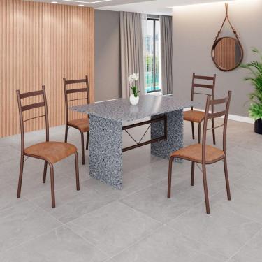 Imagem de Conjunto Sala de Jantar Mesa Retangular 120x75cm Tampo Granito Ocre 4 Cadeiras Marselha C. Marrom / Marrom