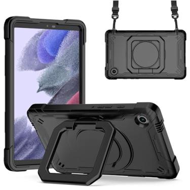Imagem de elitegadget Capa para Samsung Galaxy Tab A9+ Plus de 11 polegadas (SM-X210/X215/X216) Lançada em 2023 - Capa resistente a impactos com suporte de anel giratório + 1 caneta Stylus (preta/preta)