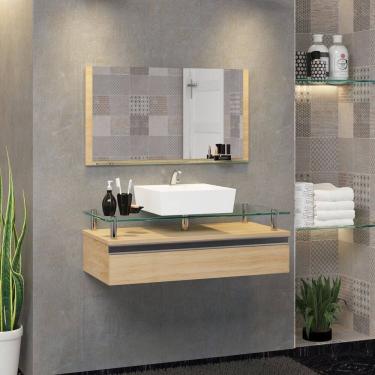 Imagem de Conjunto Gabinete Banheiro 80cm Ametista Freijó/Freijó