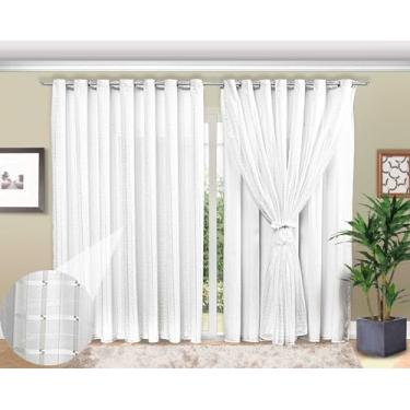 Imagem de Cortina de Voil Xadrez Grande Com Forro Microfibra Porta ou Janela (BRANCA, 5 METROS)