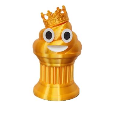 Imagem de Znet3D Troféu King Poop Emoji - Prêmio Novidade Artesanal de 15 cm com Fabricação Aditiva, Design Dourado de Seda Maciça, Emoji de Cocô Coroado, Olhos e Boca pintados na Coluna Pilar - Presente ou