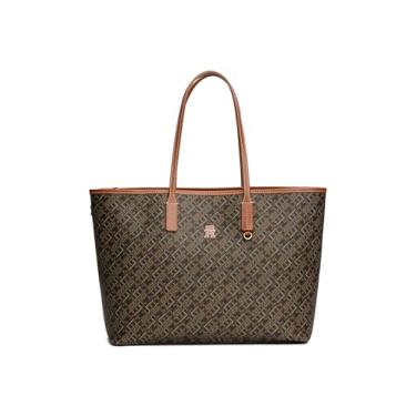 Imagem de Tommy Hilfiger Bolsa de couro monopolista com bolso com zíper, Mistura preta/marrom, One Size