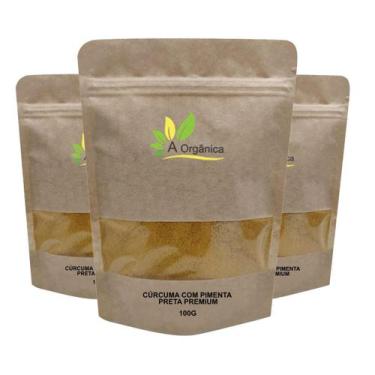 Imagem de Kit 3 Cúrcuma Com Pimenta Preta em Pó Premium 100g - A Organica