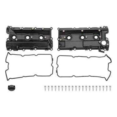 Imagem de Partuto Tampa da válvula do motor Nº 132645W510/132645W500 Tampa de balancim da válvula do lado esquerdo e direito para Nissan Pathfinder 2002-2004 Plástico Preto com Parafuso de Junta