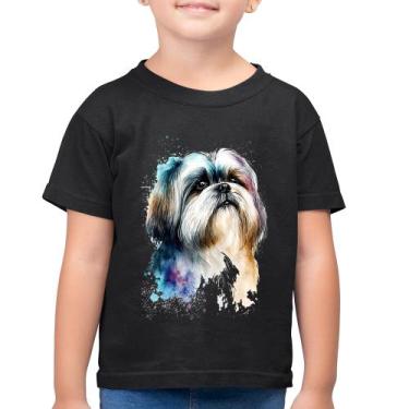 Imagem de Camiseta Algodão Infantil Cachorro Shih Tzu Watercolor - Foca na Moda,