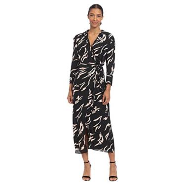 Imagem de Donna Morgan Vestido feminino midi de manga comprida, Preto/Blush, 17 Plus Size