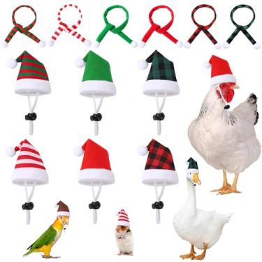 Imagem de JUNEBRUSHS Mini chapéus de Papai Noel, 12 peças de chapéus de galinha para galinhas, porquinho-da-índia, coelhinho, pato, hamster, chinchila, animais de estimação, 6 lenços e 6 mini chapéus de Natal