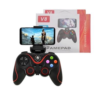 Imagem de Controle Gamer Bluetooth V8 para Celular, Suporte para Smartphone, 2.4GHz, Bateria 400mAh, Preto e Vermelho