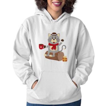 Imagem de Moletom Feminino Gatinho Simpático - Foca na Moda, Branco, G