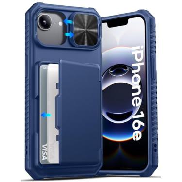 Imagem de ATATOO Capa carteira para iPhone SE, suporte de cartão embutido (loja de 3 a 5 cartões) e capa de lente deslizante, proteção de grau militar, capa protetora de silicone à prova de choque para iPhone