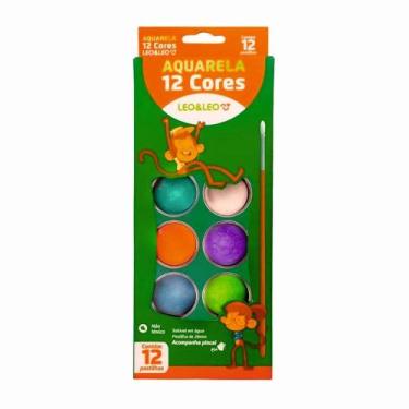 Imagem de Estojo Aquarela C/ 12 Cores Pastilhas 28mm + 1 Pincel Leo&ampLeo - Leo